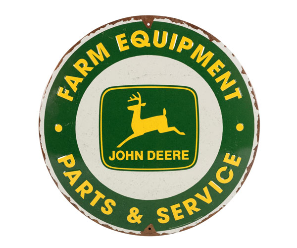 John Deere Vintage Round "Parts & Service" Tin Sign